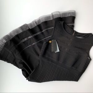 Tadashi Shoji Black Mesh Illusion Midi Dress